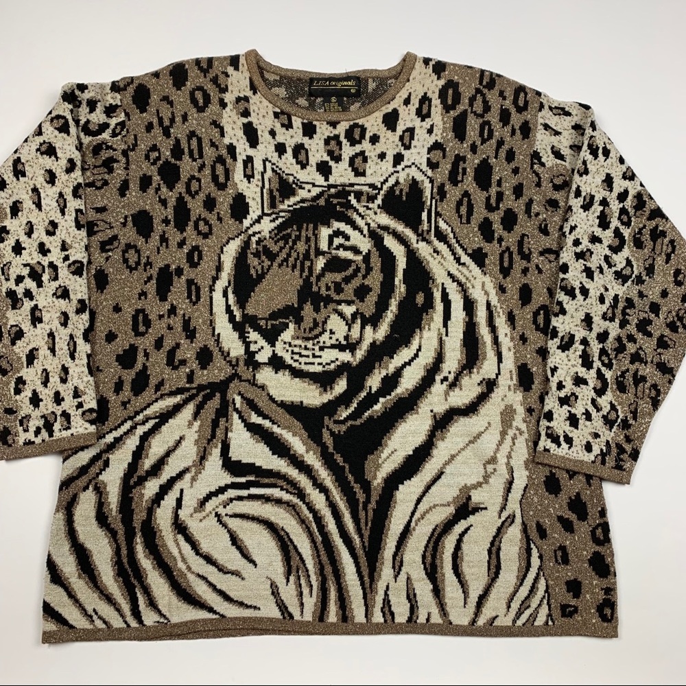 Vintage 80,90s Graphic Tiger Sparkling Sweater
